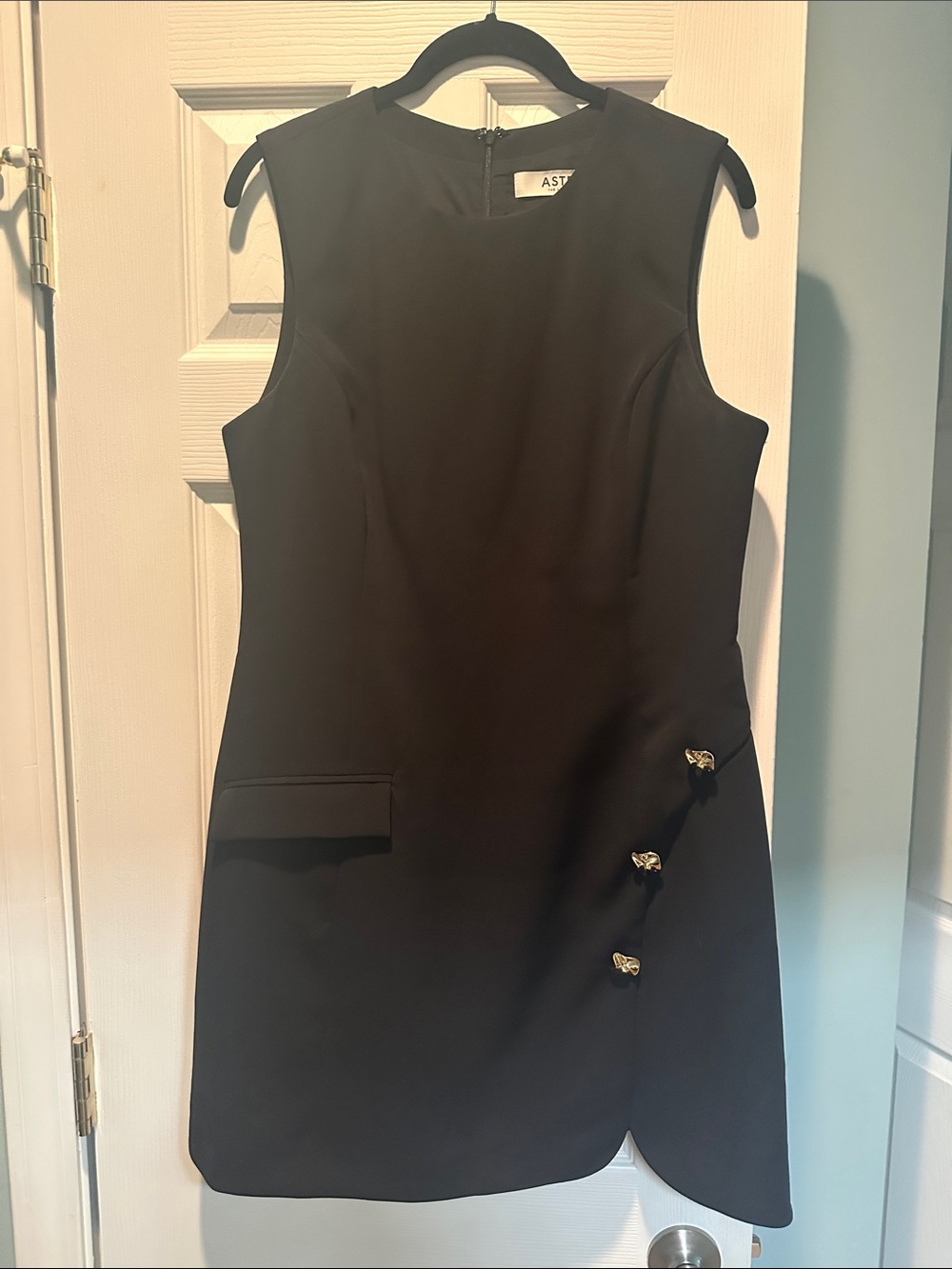 Astr Black Sleeveless Mini Shift Dress with Gold Accents